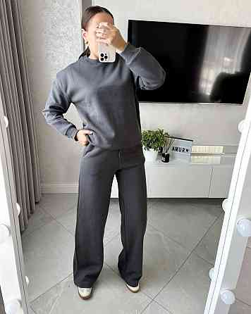 Жіночий прогулянковий костюм: світшот і штани турецька тринитка Сірий, 46 Одеса