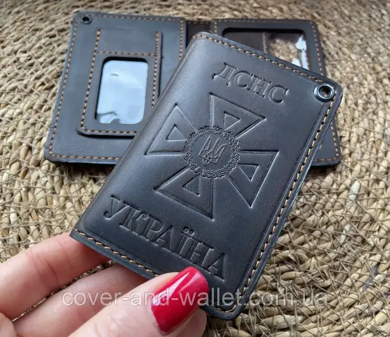 Кожаная обложка ДСНС с отделением для жетона цвет шоколад Puos Киев