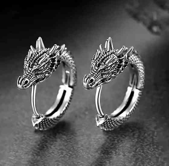 Серьги-кольца с головой дракона, серебристый цвет, пара Киев