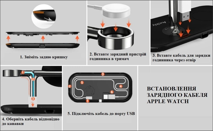 Бездротова магнітна док-станція Auckly A7 3-в-1 з MagSafe 15W для iPhone, AirPods та Apple Watch, швидка зарядка, чорна Київ - фото 9