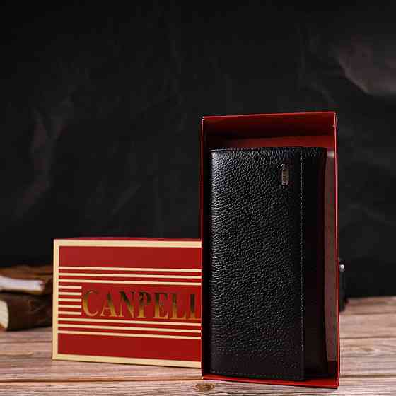 Унікальне портмоне унісекс з натуральної дрібнозернистої шкіри CANPELLINI 21856 Чорне Київ