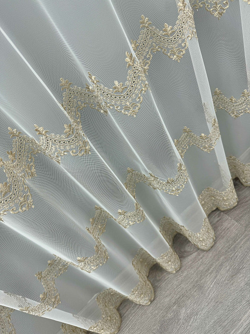 Тюль "Грек-сітка" з вишивкою колір молочний з бежевим 1473т Київ - фото 8