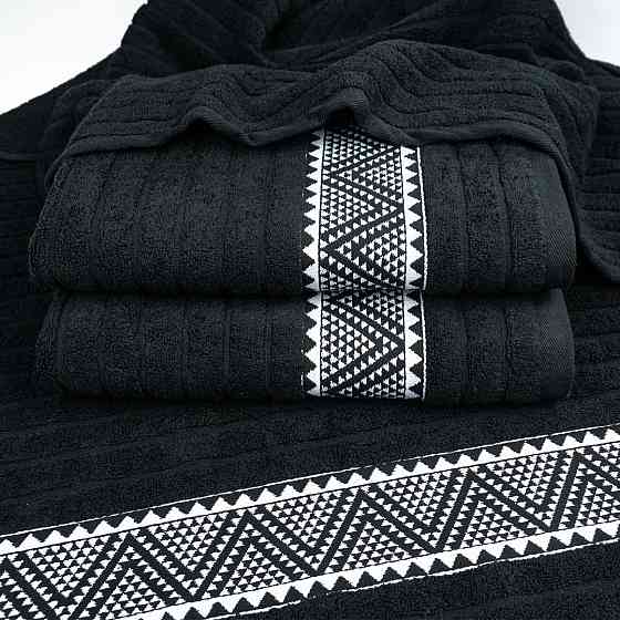 Комплект махрових рушників Зіпп 3шт GM Textile 50х90см, 50х90см, 70х140см 500г/м2 (Чорний) Суми