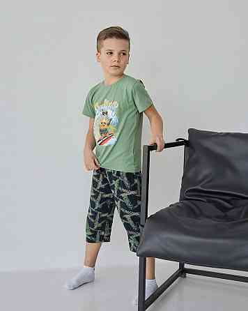 Подростковый комплект с шортами на мальчика Tom John - Мишка на серфе - Family look папа/сын 89900 10-11, Хаки Киев