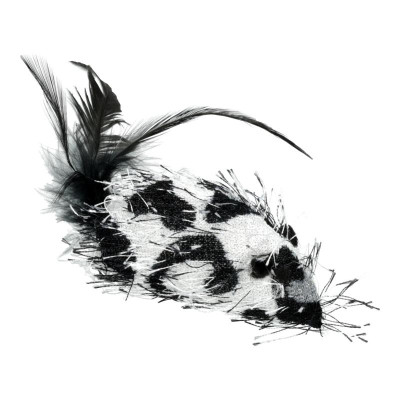 Игрушка для кошек Hippie Pet Мышка с пятнышками и перьями серая 7.5 см (HIPCT2304065P) Винница - изображение 1