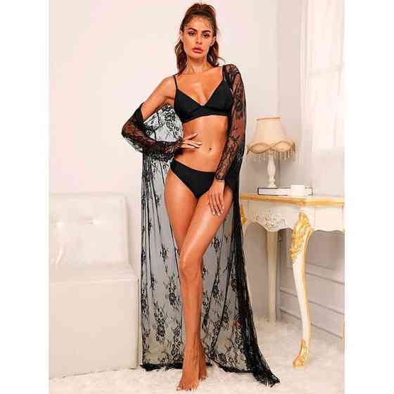 Еротичні гіпюровий халатик у підлогу — S/M — Еротична білизна Вінниця