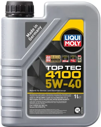Моторна олива Liqui Moly 9510 Top Tec 4100 SAE 5W-40 — універсальний синтетичний захист для бензинових і дизельних двигунів Ковель