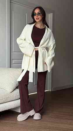 Женский уютный базовый кардиган оверсайз с поясом турецкая вязка ангора Одесса