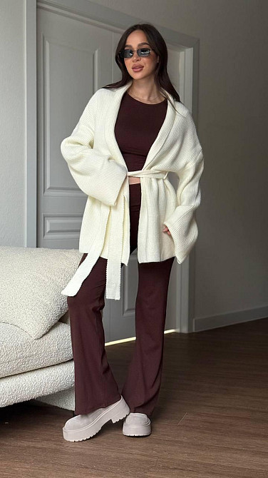 Женский уютный базовый кардиган оверсайз с поясом турецкая вязка ангора Одесса - изображение 4