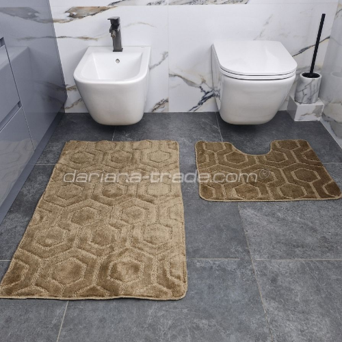 Набір килимків для ванної 2шт 60*100см+50*60см U-виріз Соти Standard бежевий поліпропілен Дариана Житомир - фото 5