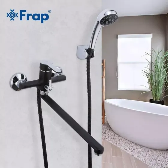 Смеситель для ванны с душевым гарнитуром Frap F2242 черный/хром Киев