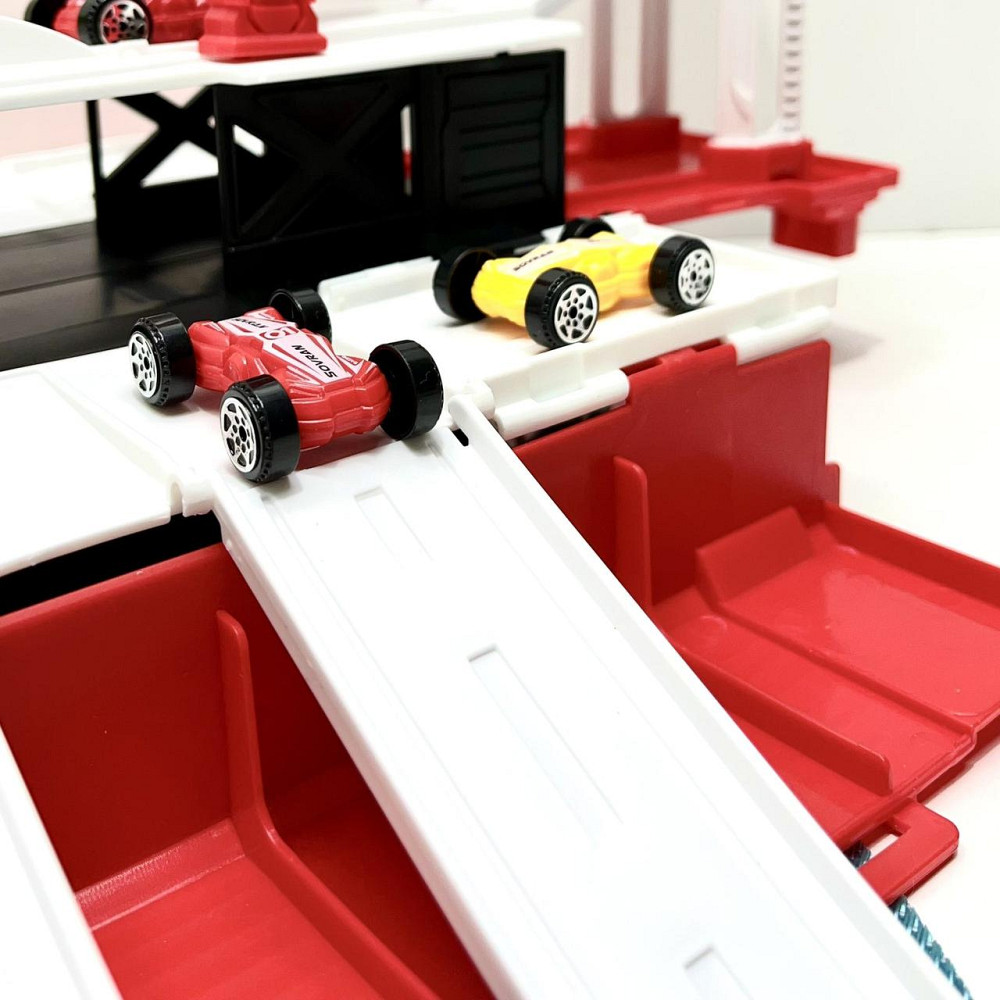 Трейлер ігровий гараж 2в1 інерційний з машинками звук світло поліція Червоний (660-S17-18) Чернігів - фото 10