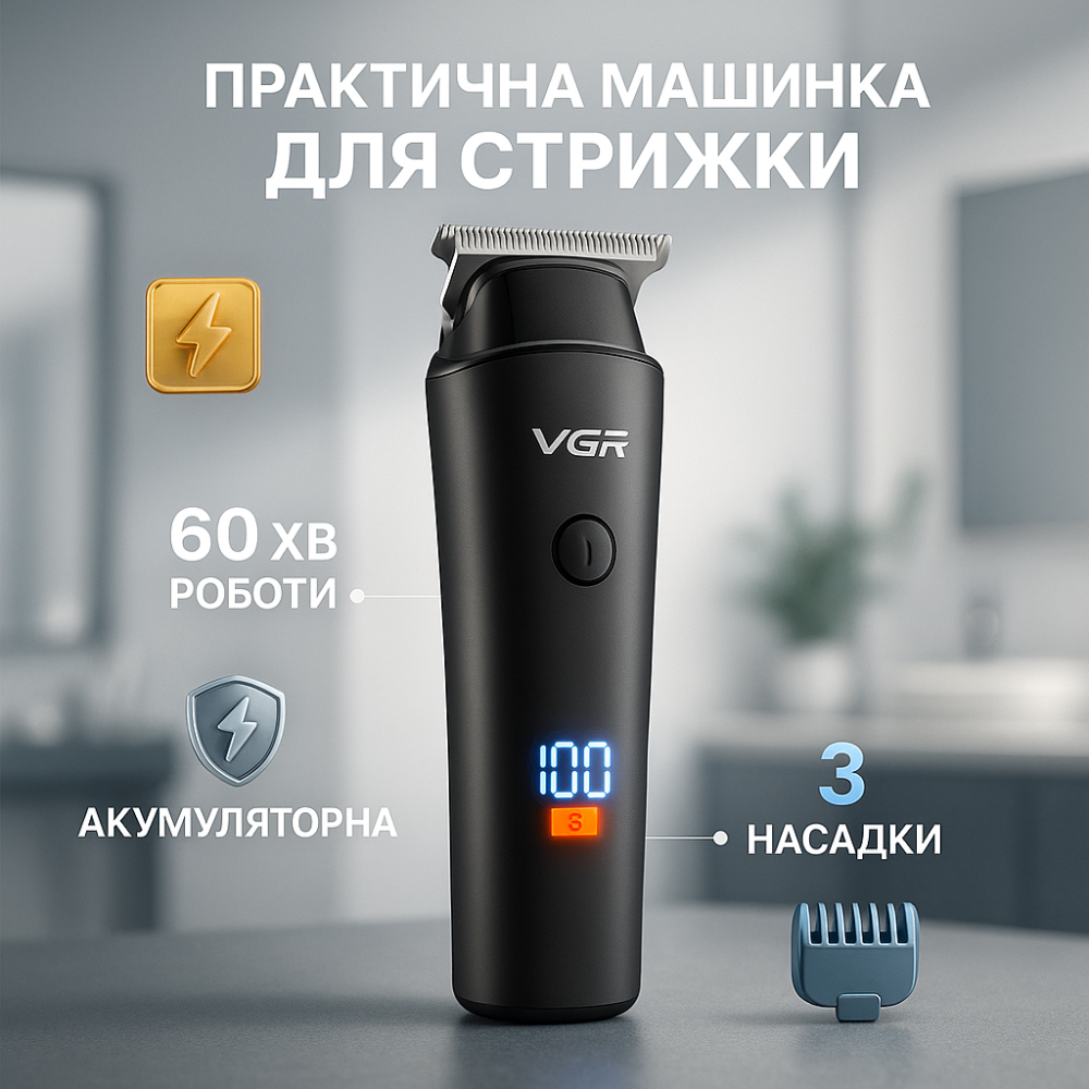 Професійний тример з насадками VGR V-937, Бездротова машинка для стрижки волосся, Тример бездротовий EG-90 Київ - фото 13