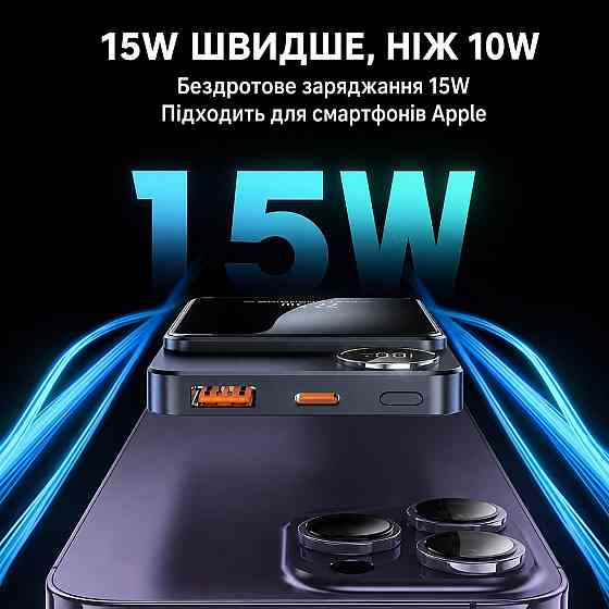 Повербанк 10000 mAh с быстрой зарядкой 22.5W и магнитной беспроводной зарядкой MagSafe 15W,Green Каменец-Подольский