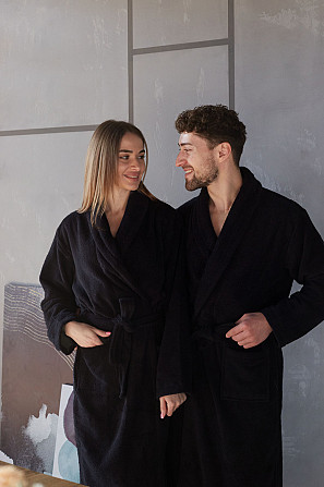 Банный махровый халат женский Ideal Textile черный (56861056) Черновцы - изображение 3