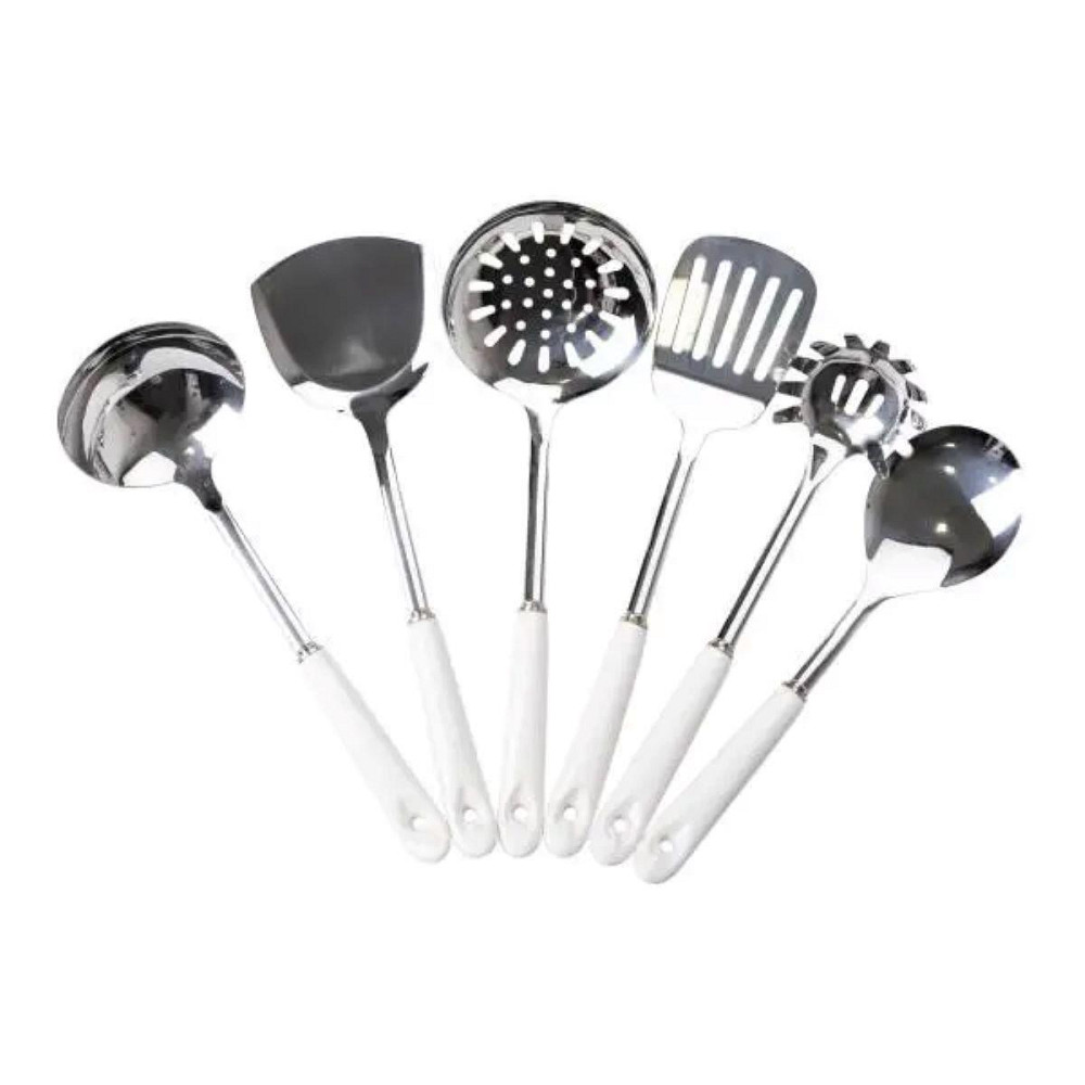 Набір кухонного приладдя на підставці 7 предметів кухонні аксесуари на підставці Білий із сріблястим HP-20-70 Київ - фото 5