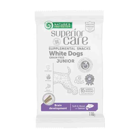 Nature's Protection Superior Care White Dogs Brain Development Беззернові ласощі для юніорів із білим забарвленням з лососем, 110 г Киев
