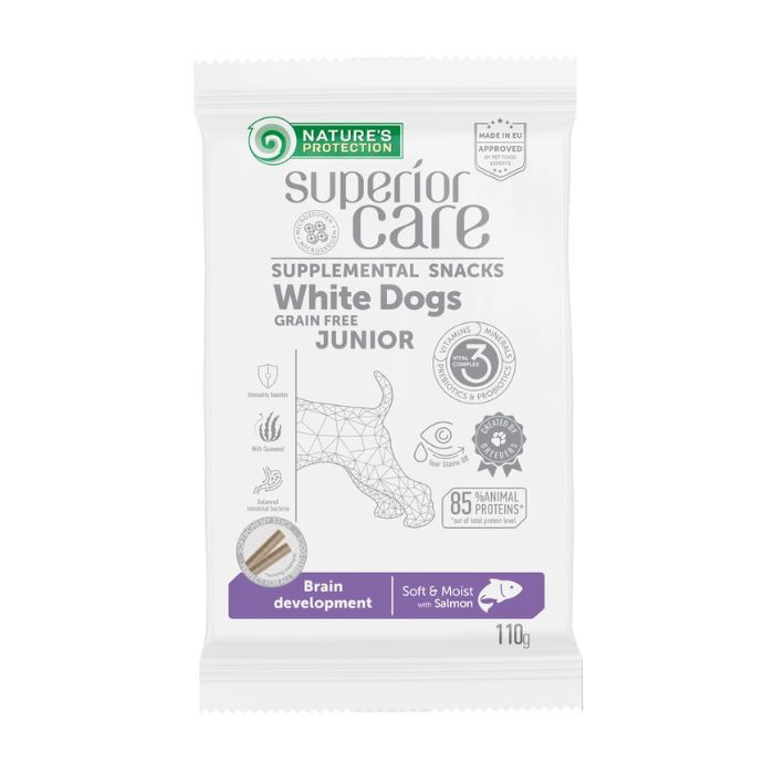 Nature's Protection Superior Care White Dogs Brain Development Беззернові ласощі для юніорів із білим забарвленням з лососем, 110 г Киев - изображение 1