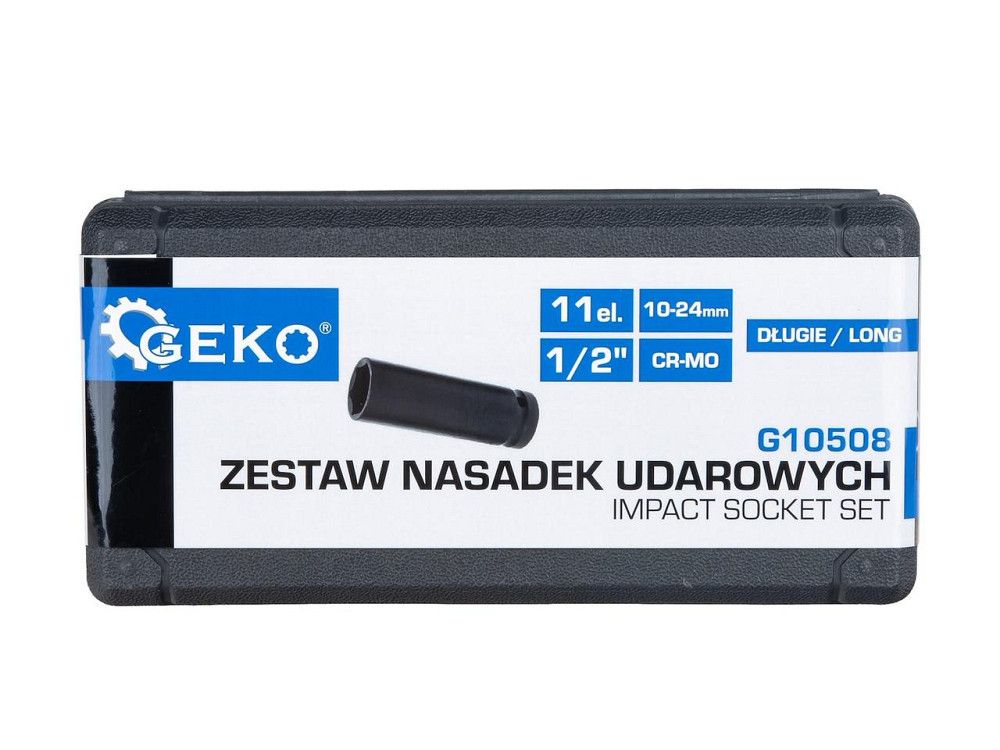 Набір ударних головок торцевих "GeKo" [Cr-Mo] довгих 80 мм [к-т 11 шт] 1/2":  6-гранні (10-24 мм) Стрий - фото 7