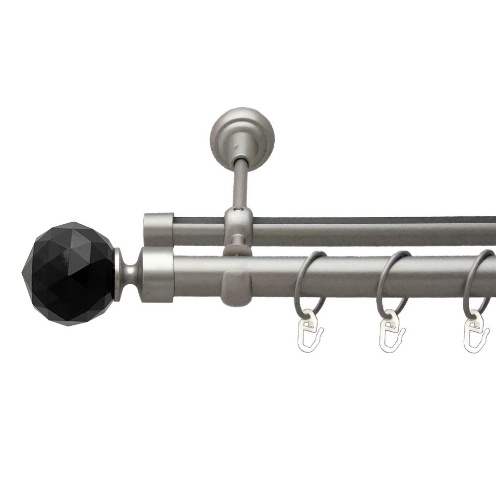 Карниз Orvit Люміера Неро металевий дворядний опозитний гладка \ профільна труба кільце металеве Сатин 25\19 мм 240 см Львів - фото 1