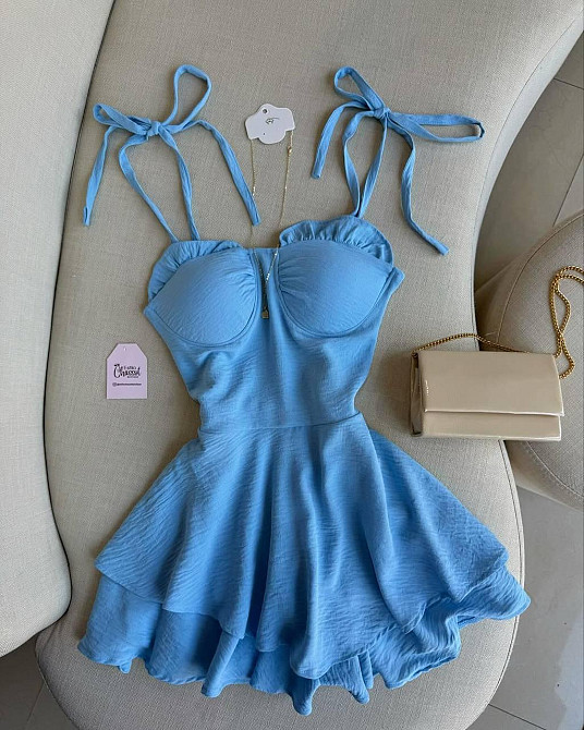 Жіноча романтична вечірня мініплаття американський креп Блакитний, 42/44 Одеса - фото 1