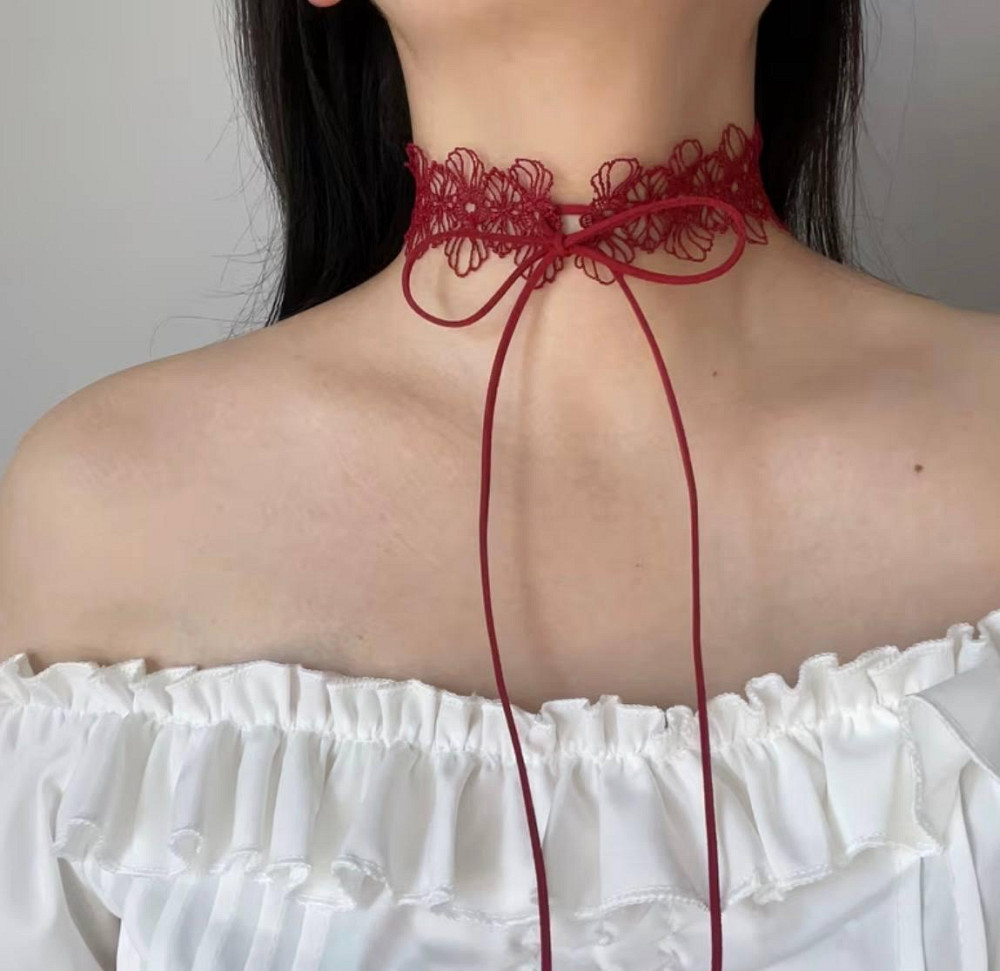 Кружевной чокер на шею красный кружевной ошейник украшение для женщин Киев - изображение 3