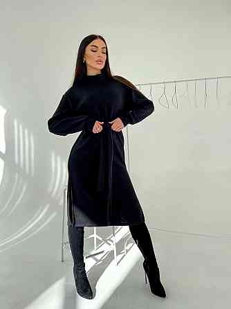 Жіноче стильне тепле плаття з розрізами турецька двостороння ангора люкс Чорний, 42/46 Одеса
