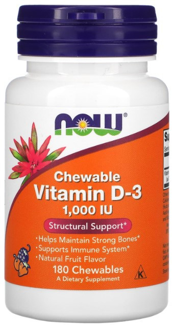 Вітамін Д-3 Now Foods Vitamin D-3 1000 МЕ 180 жувальних таблеток Фрукти Київ - фото 1