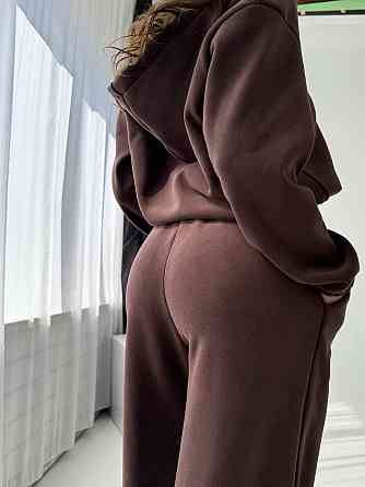 Жіночий повсякденний теплий плюшевий костюм турецький двосторонній фліс Шоколад Одеса