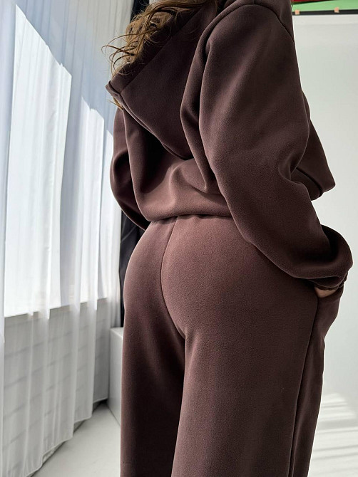 Жіночий повсякденний теплий плюшевий костюм турецький двосторонній фліс Шоколад Одеса - фото 5