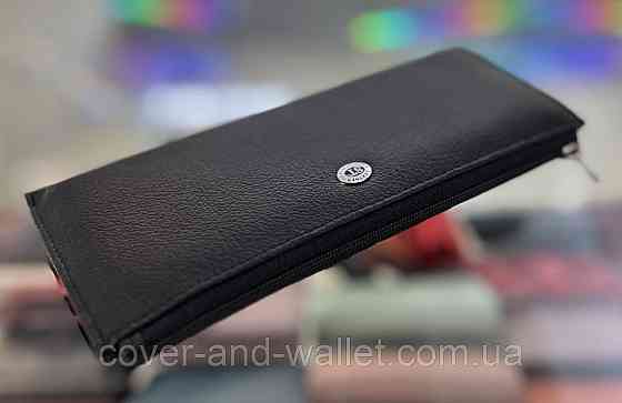 Тонкий шкіряний гаманець купюрнтик чорного кольору на блискавці ST Leather 025 Київ