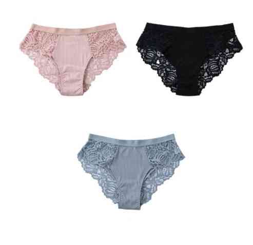 Трусы женские с кружевом 3 штуки 46 черный розовый хаки Киев