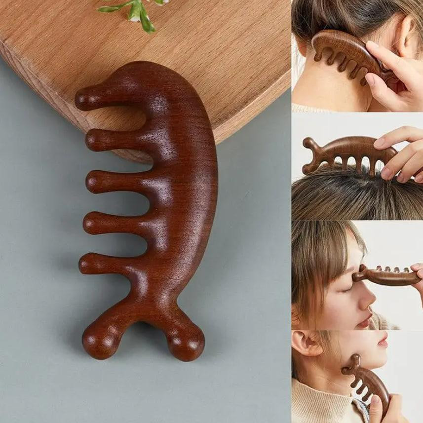 Акупунктурний масажер у формі дельфіна з сандалового дерева – гребінець для розслаблення м’язів і ск Київ - фото 2