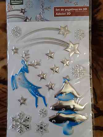 Наклейки новорічні Melinera 3D Олень 29 на 41 см блакитно-сріблястий Київ