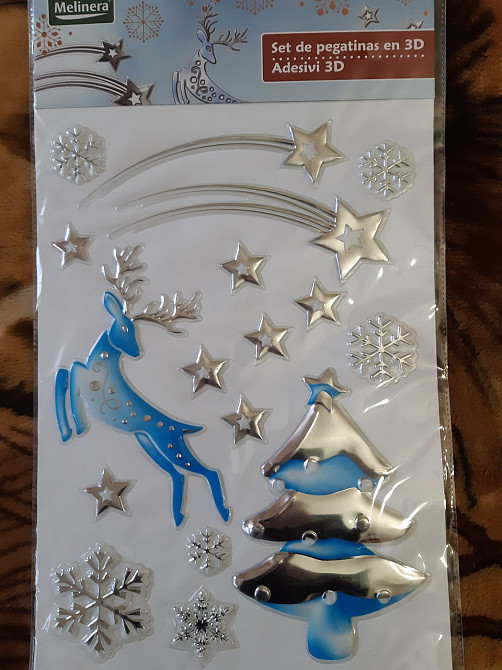 Наклейки новорічні Melinera 3D Олень 29 на 41 см блакитно-сріблястий Київ - фото 1