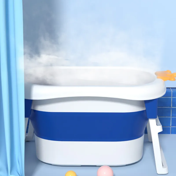 Дитяча складна ванночка для купання, ванна для дітей зі зручним сидінням і зливною пробкою, складна ванночка біло-синя Кам'янець-Подільський