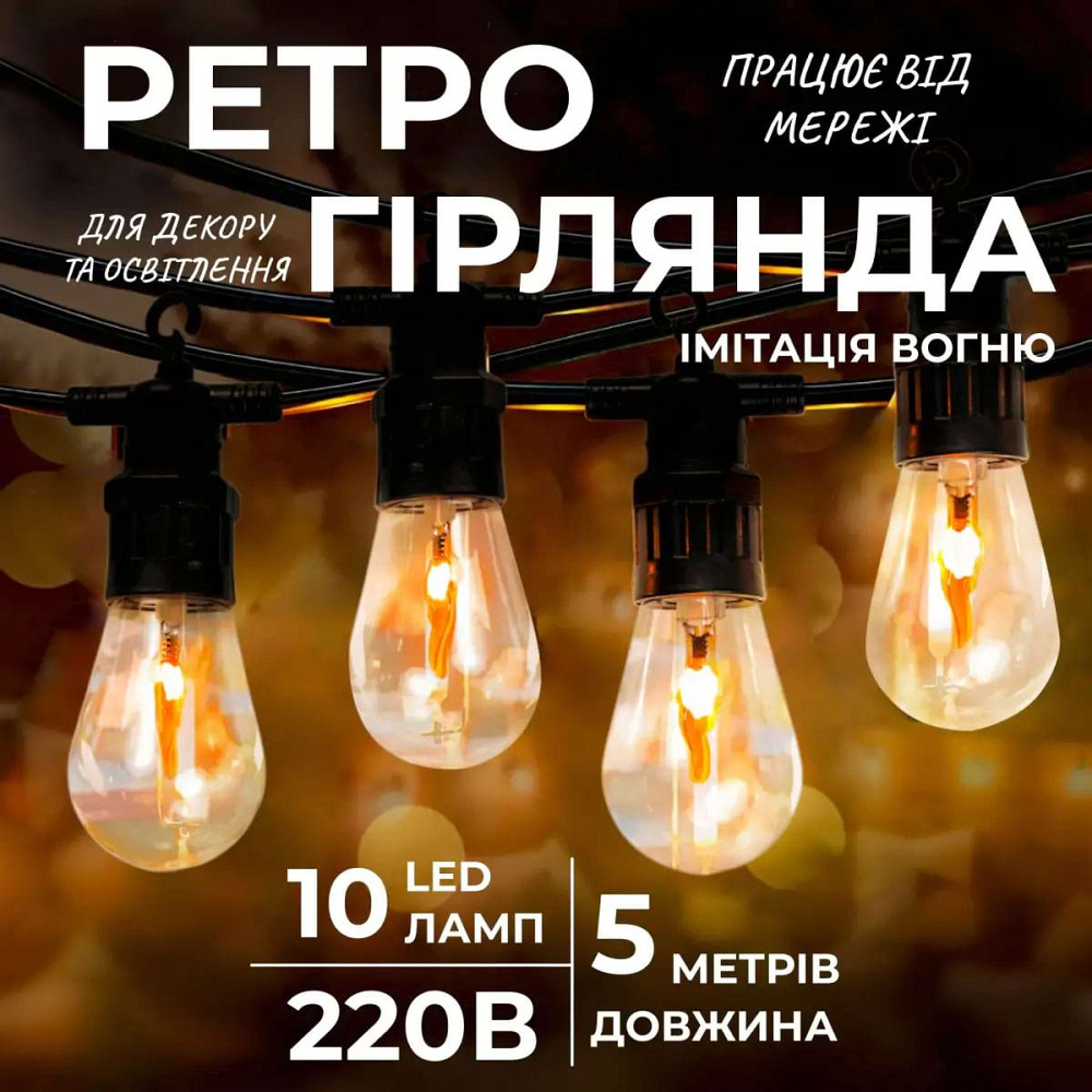 Garlando Ретро гірлянда вулична 10 LED лампочок 5 метрів А60 Коломия - фото 1