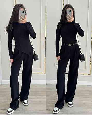 Женский базовый прогулочный костюм двойка: лонгслив и штаны вискоза Черный, 42/44 Одесса