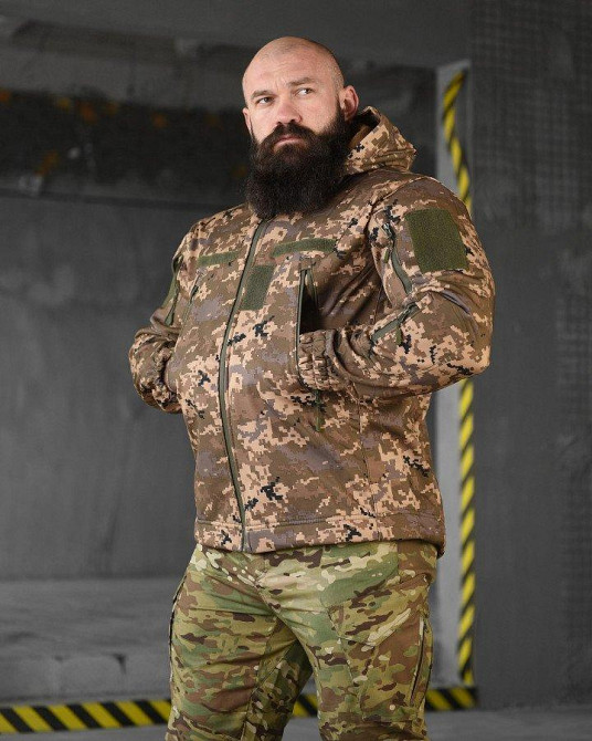 Чоловіча тактична куртка військова піксель зсу софтшелл, армійська вітровка з капюшоном піксель весняна Одеса - фото 2