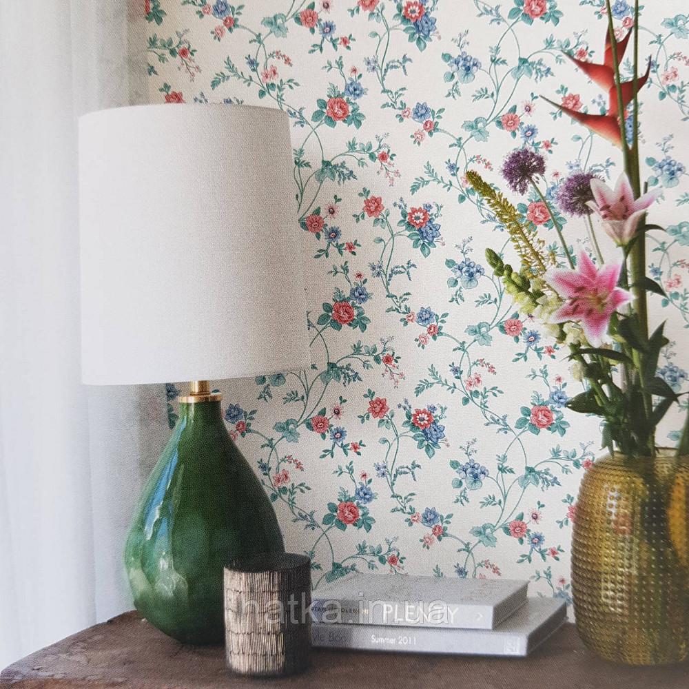 Обои виниловые на флизелине 0.53х10 Rasch Textil Petite Fleur 5.цветы розы красные синие зеленые на белом Киев - изображение 1