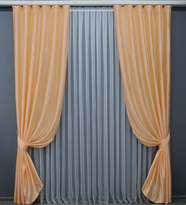 Комплект готовых штор VR-Textil Атлас № 797ш Персиковый 150х270 см 2 шт (30-576) Киев - изображение 2
