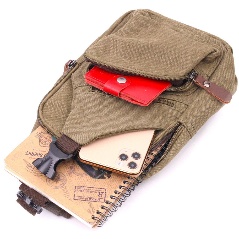 Сумка через плече з USB кабелем чоловіча із щільного текстилю 21223 Vintage Оливкова Київ - фото 4
