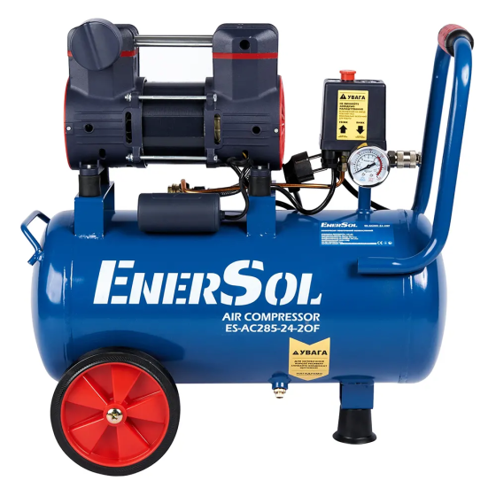 Потужний компресор повітряний безмасляний EnerSol ES-AC285-24-2OF : ресивера 24 л, 1.08 кВт, 8 бар, вага 14.5кг Київ