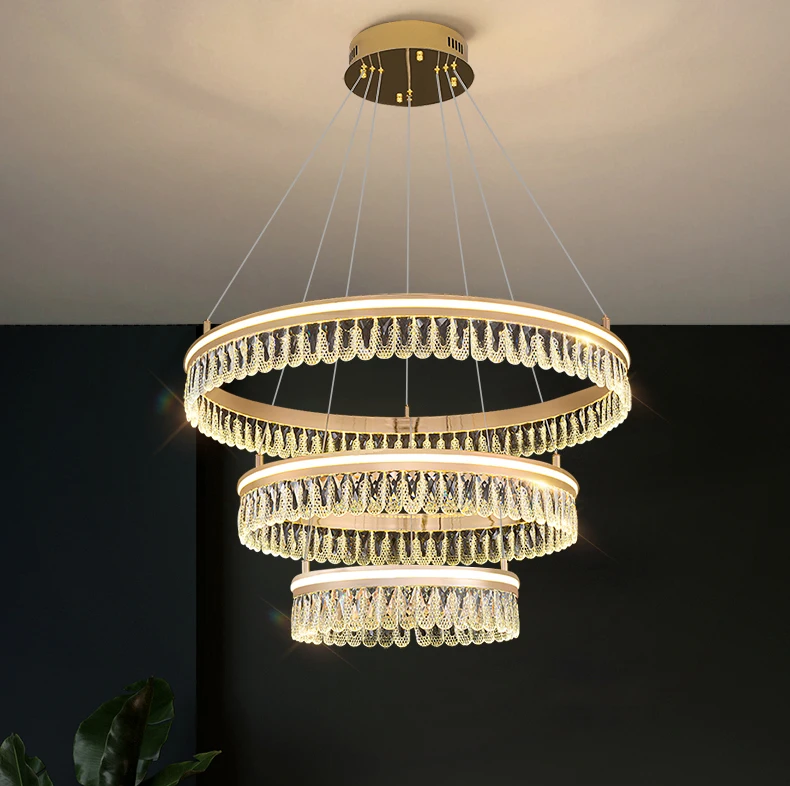 Люстра світлодіодна стельова Кришталеве коло PJ915 (Золотистий) 40+60+80 см Вінниця - фото 1