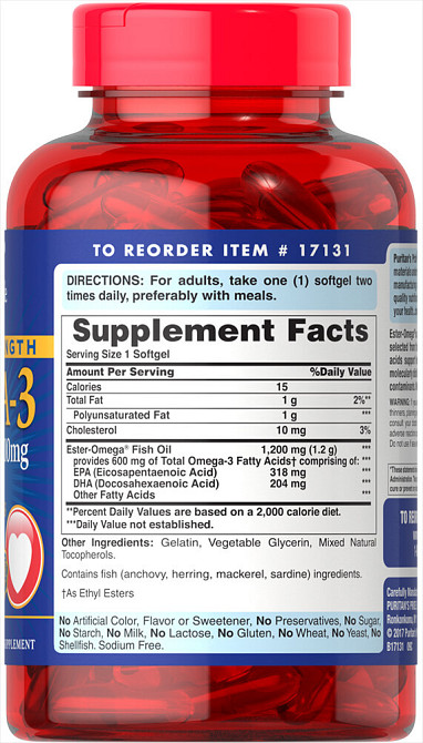 Омега-3 риб'ячий жир Puritan's Pride Omega-3 Fish Oil 1200/600 мг 90 капс Київ - фото 2