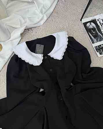 Женское сдержанное платье с белым воротником и подъюбником костюмка + софт Одесса