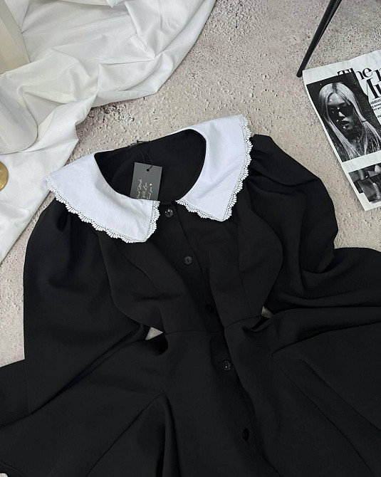 Женское сдержанное платье с белым воротником и подъюбником костюмка + софт Одесса - изображение 4