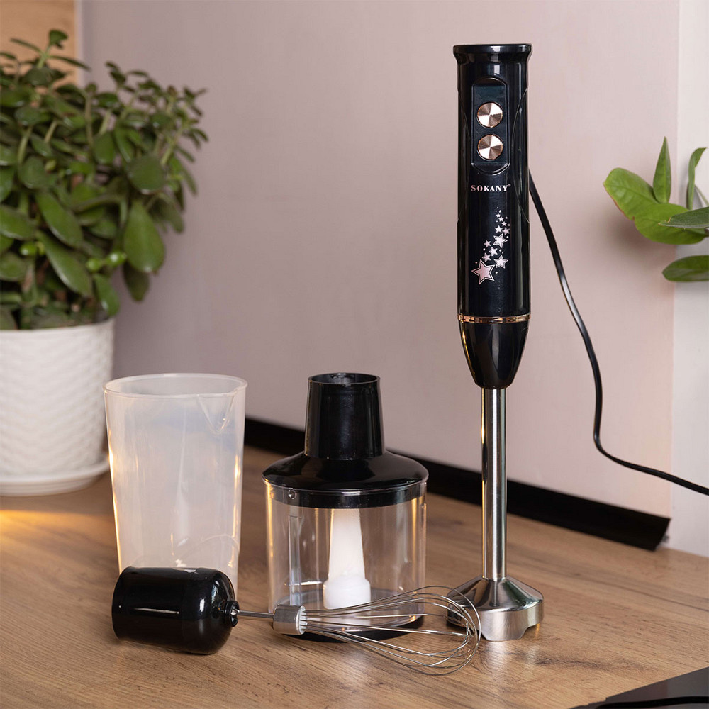 Блендер ручний занурювальний з насадками 4 в 1 600 Вт 2 чаші та вінчик Чорний Sokany SK-02012B Коломия - фото 7