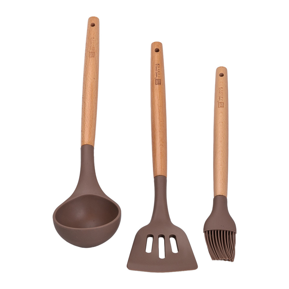 Набір посуду алюміній з товстим дном MGC з лопаткою, ополоником і пензликом кавовий HP-4-406CO Коломия - фото 5