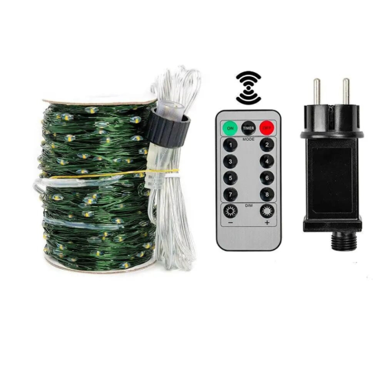 Гірлянда роса на зеленому проводі 100 метрів 1000 лед Niki Light капля роси з режимами вулична гірлянда на пульті Мультиколор Київ